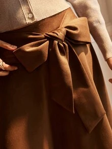SHEIN 秋冬休閒棕色綁帶女款裙子，適合日常穿著、度假穿著、街頭風、通勤穿著 - 棕色 - 查看 2