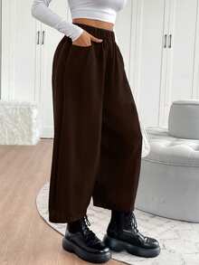 EMERY ROSE Women's Solid Color Pocket Casual Daily Wear Long Pants - Brown - View 6