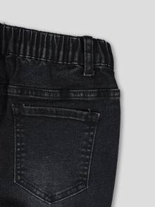 SHEIN 女童 Y2K 復古石洗黑色彈性喇叭腿緊身褲，休閒修身高腰喇叭褲，街頭時尚四季百搭，青少年女孩喇叭牛仔褲 - 黑色 - 查看 6