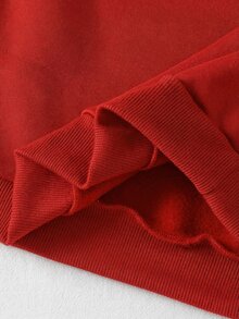 SHEIN Tween Girls Fall Holiday Red And White Sweatshirt, Lace Ruffle Collar Cuff, Cute Long Sleeve Pullover For Christmas Valentine Daily Wear School - Red - View 5