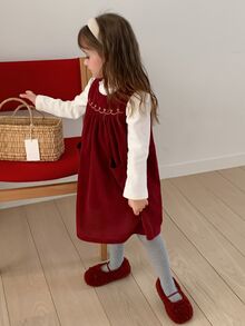Hapijoa Young Girl) Sleeveless Colorblock A-Line Cute Stylish Corduroy Pocket Tank Dress - Burgundy - View 3