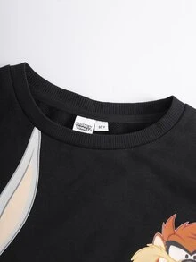 LOONEY TUNES X SHEIN Tween Boy Crew Neck Long Sleeve Sweatshirt And Sweatpants Casual Set - Black - View 3
