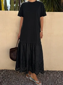 DAZY Women's Round Neck Summer Vacation Style Long Dress - Black - View 3