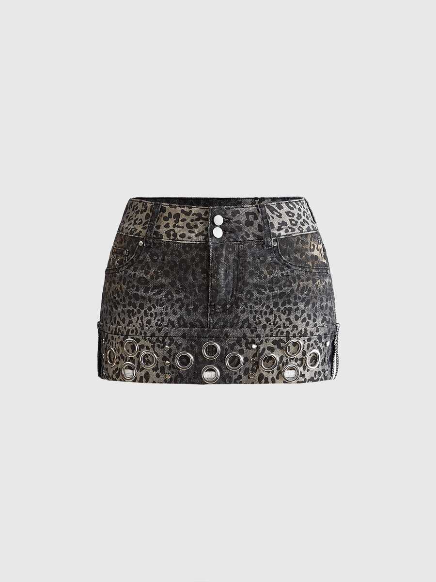 ROMWE J-Fashion Y2K Hot Girl Metal Eyelet Low Waist Retro Women's Denim Skirt - Black - View 1