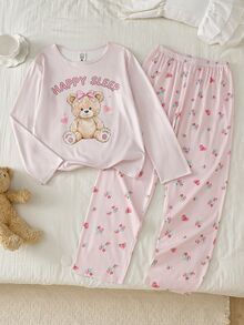 SHEIN 4PCS Tween Girls Pajamas - Pink - View 3
