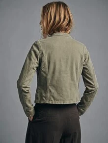 Dazy Tall Women's Casual Denim Jacket With Small Stand Collar - Khaki - View 5
