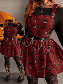 SHEIN Whyspr Plus Size Halloween Print Spaghetti Strap Dress - Multicolor - View 1