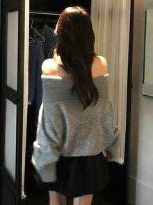 DAZY Women's Off-Shoulder Korean Style Long Sleeve Autumn/Winter Elegant Sweater - Grey - View 1