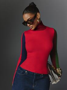 NYA SZN Knit Long Sleeve Top Color Block Holiday Festival Special Occasion Everyday Casual Work Concert Going Out Club Party Multi Color Red Fall Winter - Multicolor - View 4