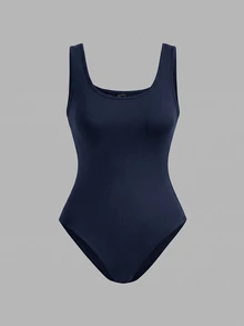 SHEIN EZwear Plus Size Simple Casual Bodysuit 4-Piece Set - Navy Blue - View 3