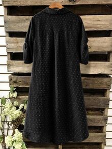 SHEIN 大尺碼女款法式休閒優雅V領長袖洋裝 - 黑色 - 查看 2
