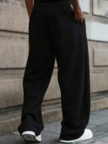 Sport MetroGents 男士青少年街頭時尚印花抽繩長褲，薄款布料休閒慢跑褲，適合日常穿著、戶外活動與運動 - 黑色 - 查看 2