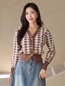 DAZY Women's All-Over Print Casual Versatile Daily Cardigan - Brown - View 3