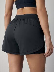 SHEIN Dewbera Women's 2-In-1 Sports Shorts With Hidden Pockets - Black - View 2