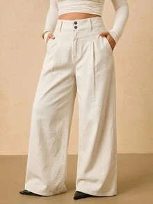 SHEIN MOD Quần jean denim nữ size lớn phong cách thường ngày, du lịch, có túi và cúc - trắng - Xem 7