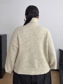 POPSWAY Plus Size Women's Autumn/Winter Dropped Shoulder Long Sleeve Single-Breasted Knit Cardigan - Apricot - View 2
