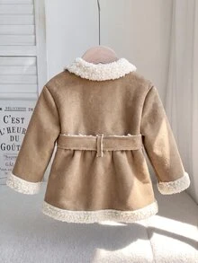SHEIN Kids Kids Autumn/Winter Cute Casual Versatile Khaki Thermal Lined Jacket - Khaki - View 6
