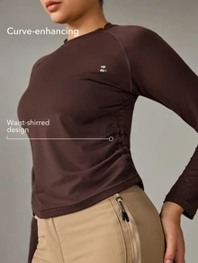 OutZeal Women Sports Tee Gym Daily Casual Soft Stretch Mesh Panel Long Sleeve Active Tops - Brown - View 4