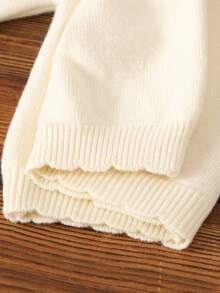 SHEIN Baby Girls Cardigans, Round Neck Knitted Sweater Open Front Long Sleeve Jacket, Suitable For Autumn/Winter, Red, Versatile For Daily Wear, Suitable For Festivals, Suitable For Christmas, Fashionable, Elegant, Minimalist, Chic, Suitable For Daily Wear, Suitable For Travel, Suitable For School, Suitable For Daycare - White - View 6
