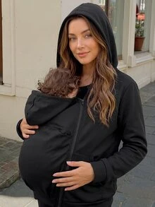 Momance Elegant Solid Color Maternity 3-In-1 Jacket For Home Wear Fall - Black - View 5