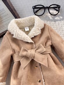 SHEIN Kids Kids Autumn/Winter Cute Casual Versatile Khaki Thermal Lined Jacket - Khaki - View 5
