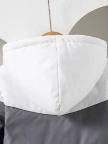 SHEIN 男童加厚外套，戶外風格，秋冬款，白色/灰色/藍色拼接，簡約時尚舒適 - 藍白色 - 查看 8
