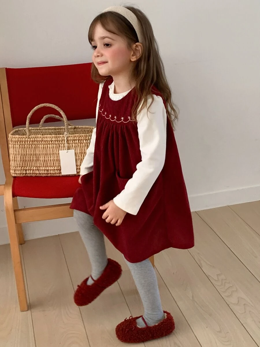 Hapijoa Young Girl) Sleeveless Colorblock A-Line Cute Stylish Corduroy Pocket Tank Dress - Burgundy - View 1