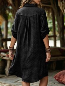 SHEIN 大尺碼女款法式休閒優雅V領長袖洋裝 - 黑色 - 查看 7