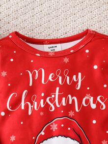 SHEIN Setelan Piyama Anak Laki-Laki 2 Potong, Motif Santa Claus Natal Musim Gugur/Dingin - Merah - View 5