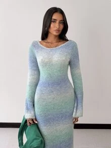 Glamine Charm Women's Gradient Ombre Fuzzy Knit Dress - Multicolor - View 7
