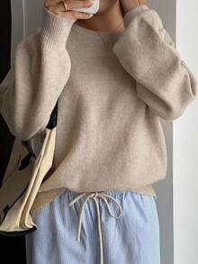 Dazy Plus Plus Size Women's Autumn/Winter New Loose Casual Minimalist Basic Crew Neck Sweater - Camel - View 1