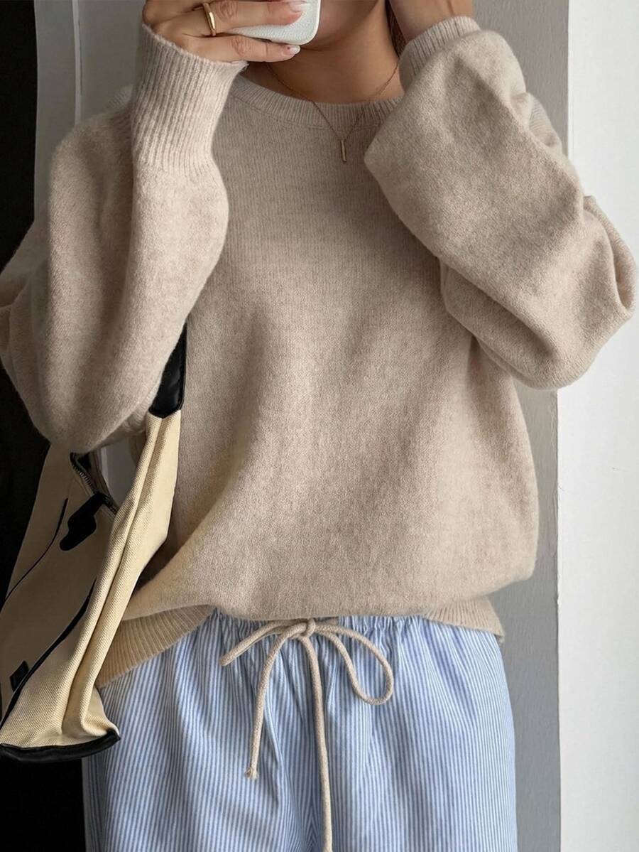 Dazy Plus Plus Size Women's Autumn/Winter New Loose Casual Minimalist Basic Crew Neck Sweater - Camel - View 1