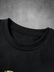 BATMAN X SHEIN Manfinity EMRG Men's Plus Size Cartoon Embroidered Crew Neck Short Sleeve Casual T-Shirt - Black - View 3