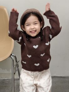 DAZY Infant/Toddler (Girl) Round Neck Colorblock Long Sleeve Sweater, Autumn/Winter - Coffee Brown - View 4