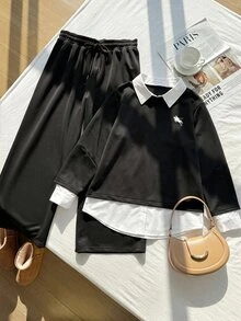 Solflare 大尺碼女款秋冬 2 合 1 騎士印花上衣與長褲休閒套裝 - 彩色 - 查看 8