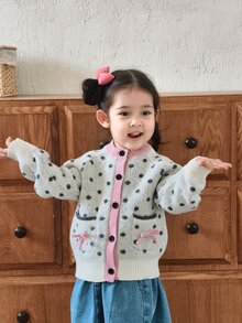 DAZY Infant (Girl) Round Neck Polka Dot Autumn/Winter Long Sleeve Cardigan - Apricot - View 5