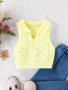 SHEIN Young Girl Solid Color Sleeveless Knit Vest Autumn Fall - Yellow - View 1