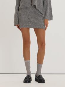 MUSEYN Grey Knit Mini Skirt Versatile Everyday Cosy Casual Fall - Grey - View 3