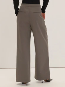 MUSEYN Grey Wove Knot Detail Wide Leg Tailored Trousers Versatile Everyday Date Night Chic New Season Fall - Dark Grey - View 4
