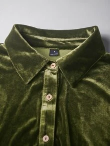 Holdful Holdful Women's Solid Color Single-Breasted Casual Daily Wear Shirt - Dark Green - View 6