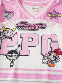 THE POWERPUFF GIRLS X SHEIN Tween Girl Letter Print Short Sleeve Casual T-Shirt - Pink - View 4