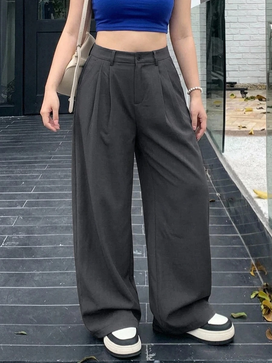 Dazy Plus Plus Size Women's Solid Color Casual Daily Wear Long Pants - Grey - View 1