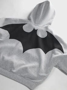 BATMAN X SHEIN STYNVO Men's Bat Pattern Casual Daily Wear Pullover Sweatshirt - Light Grey - View 4