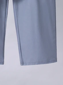 SHEIN 兒童青少年男孩極簡條紋字母圖案圓領長袖寬鬆休閒居家睡衣套裝 2件組 秋季 - 彩色 - 查看 4