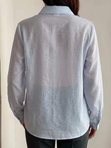 DAZY Solid Color Loose Fit Elegant Formal Vacation Korean Style Spring Autumn Long Sleeve Blouse For Women - Blue - View 2