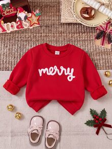 SHEIN 2件裝女嬰白色與紅色秋/冬運動衫，聖誕運動衫，聖誕上衣，節慶上衣 - 紅色 - 查看 5