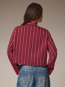 Athîral Women's Casual Burgundy Striped Frog Button Shirt, Suitable For Autumn Wear, Business Casual Or Professional Style - Burgundy - View 2