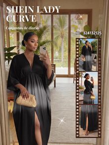 SHEIN Lady CURVE 大尺碼女款 V 領漸層色休閒派對洋裝 - 彩色 - 查看 4