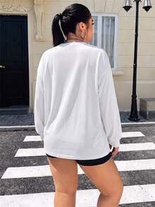 Muchica Plus Size Striped Colorblock Minimalist Long Sleeve T-Shirt For Daily Wear - White - View 2