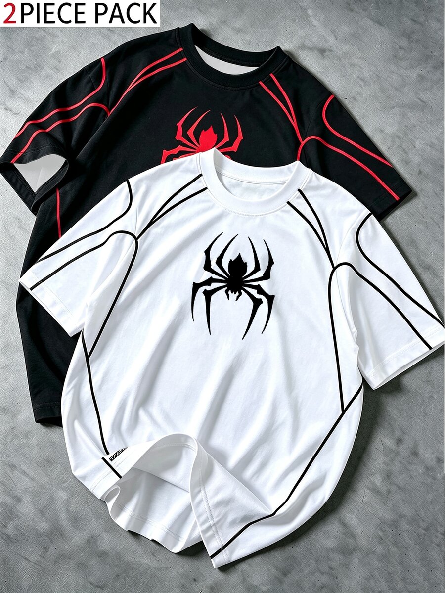 GymRaken Men's Spider Print Contrast Color Short Sleeve Sports T-Shirt - Black - View 1